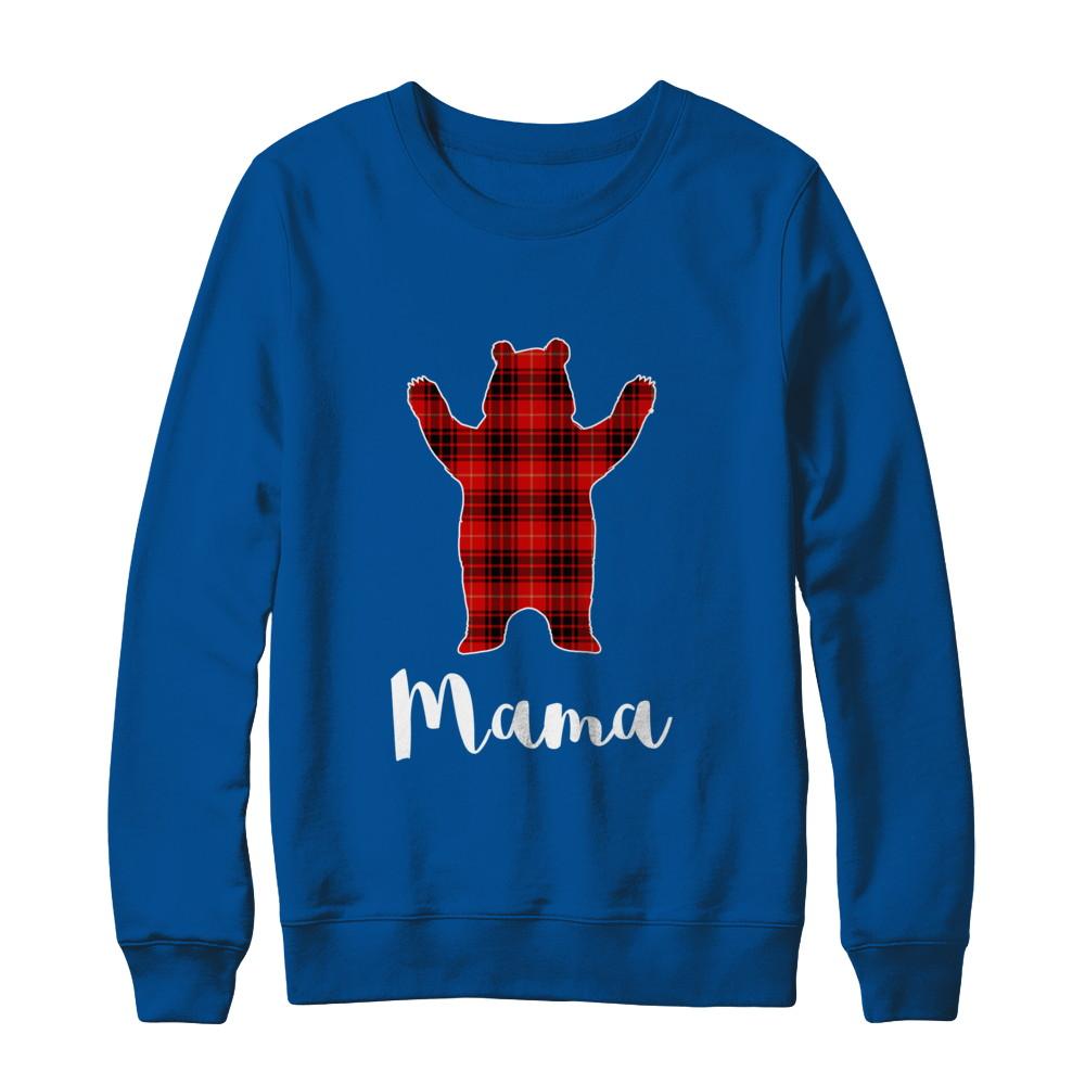 Red Mama Bear Buffalo Plaid Family Christmas Pajamas-T-Shirt & Sweatshirt-Crewneck Sweatshirt-Deep Royal