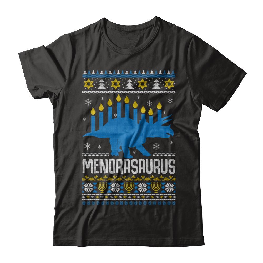Funny Ugly Hanukkah Dinosaur Menorasaurus Sweater-T-Shirt & Sweatshirt-Premium T-Shirt-Black