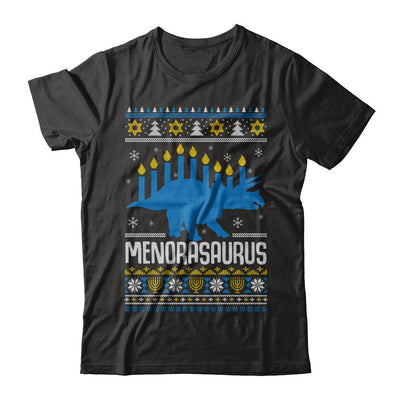 Funny Ugly Hanukkah Dinosaur Menorasaurus Sweater-T-Shirt & Sweatshirt-Premium T-Shirt-Black