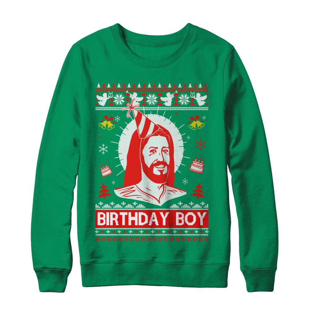 Jesus Birthday Boy Ugly Christmas Sweater-T-Shirt & Sweatshirt-Crewneck Sweatshirt-Irish Green