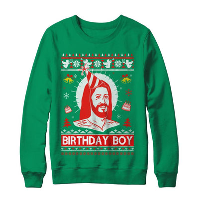 Jesus Birthday Boy Ugly Christmas Sweater-T-Shirt & Sweatshirt-Crewneck Sweatshirt-Irish Green