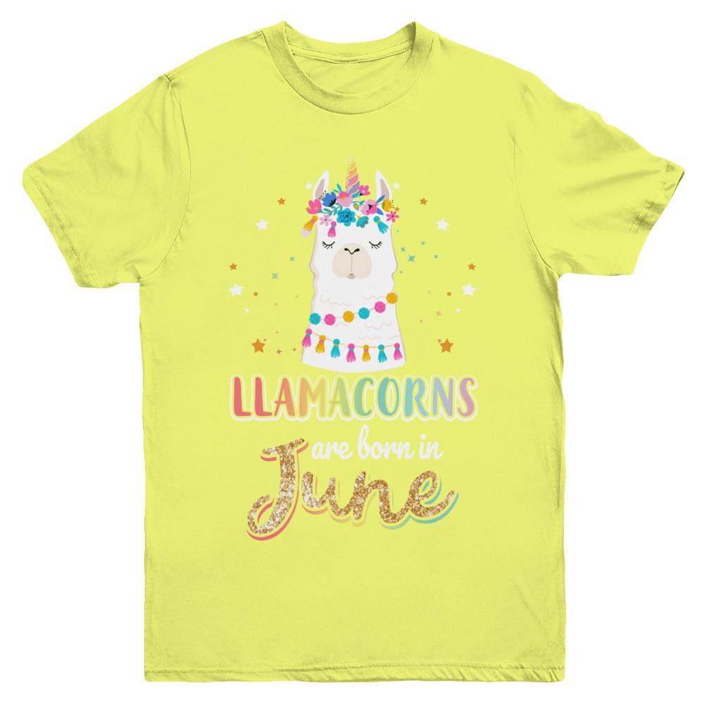 Llama Unicorn Llamacorns Born In June Birthday Gift Youth-Youth Shirt-Youth T-Shirt-Daisy