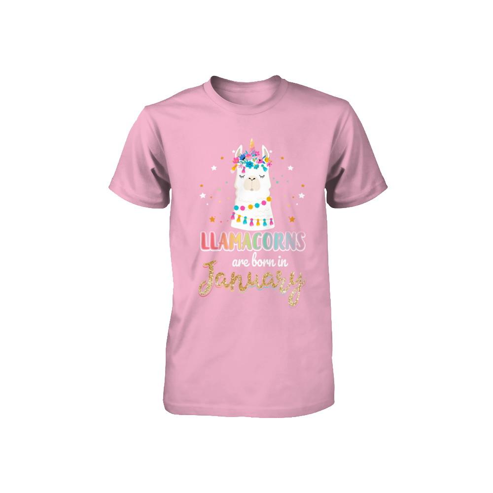 Llama Unicorn Llamacorns Born In January Birthday Gift Youth-Youth Shirt-Toddler T-Shirt-Pink