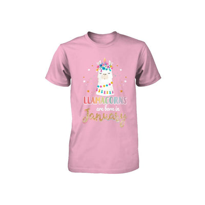 Llama Unicorn Llamacorns Born In January Birthday Gift Youth-Youth Shirt-Toddler T-Shirt-Pink