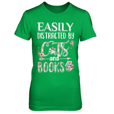 Easily Distracted By Cats And Books-T-Shirt & Hoodie-Women's T-Shirt-Irish Green