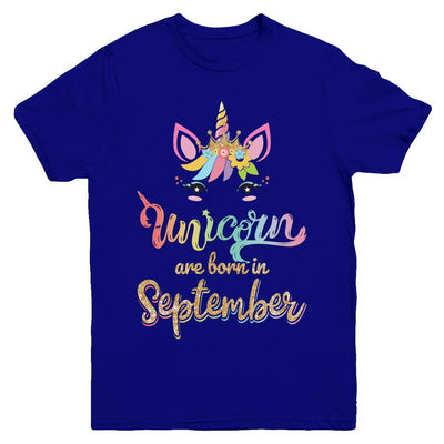 Cute Unicorns Are Born In September Birthday Gift Youth-Youth Shirt-Youth T-Shirt-Navy