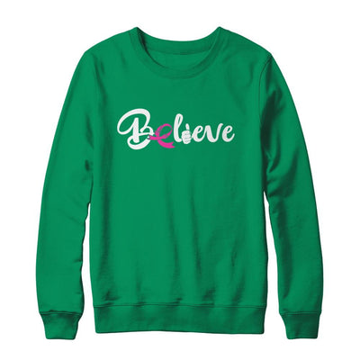 Believe Breast Cancer Awareness Fight-T-Shirt & Sweatshirt-Crewneck Sweatshirt-Irish Green