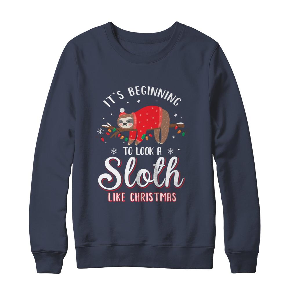 It's Beginning To Look A Sloth Like Christmas Gifts-T-Shirt & Sweatshirt-Crewneck Sweatshirt-Navy