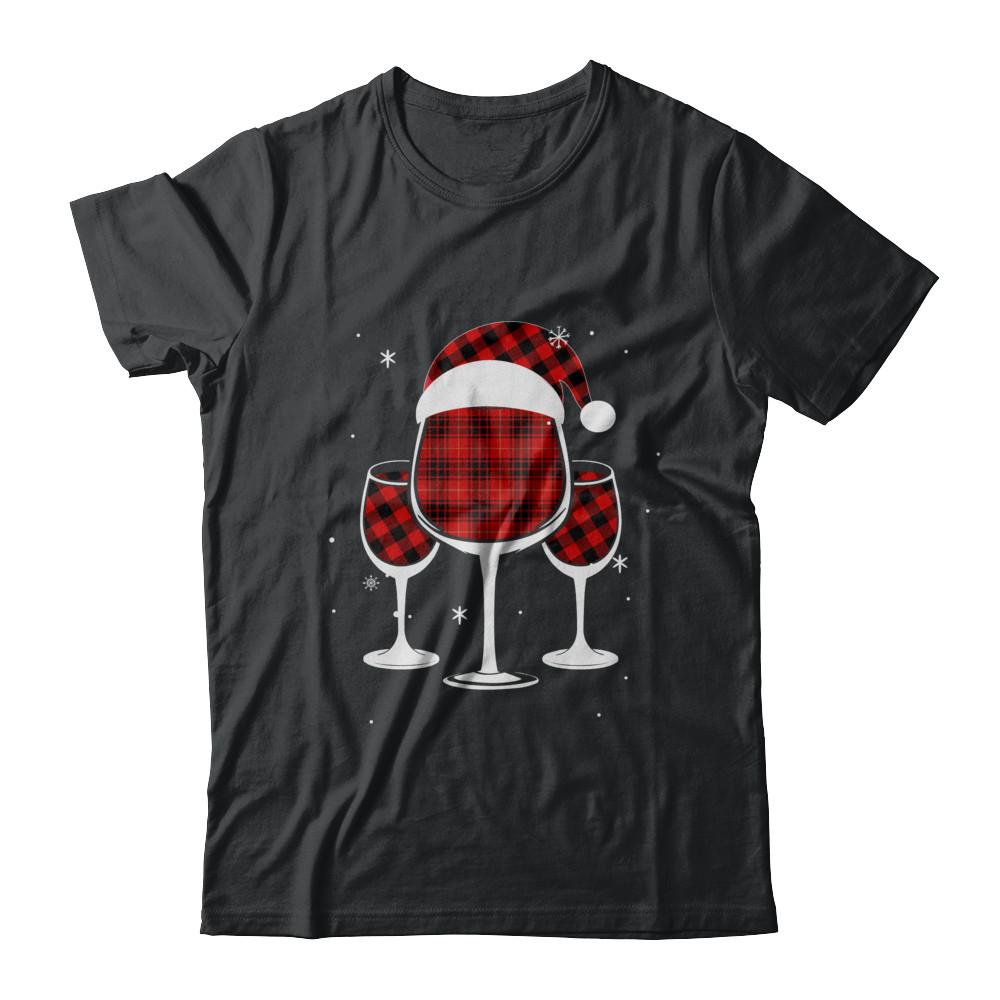 Red Plaid Buffalo Wine Santa Hat Christmas-T-Shirt & Sweatshirt-Classic T-Shirt-Black