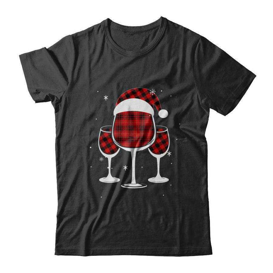 Red Plaid Buffalo Wine Santa Hat Christmas-T-Shirt & Sweatshirt-Classic T-Shirt-Black