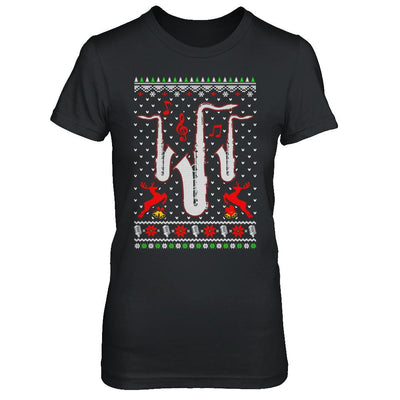 Santa Saxophone Ugly Christmas Sweater Gifts-T-Shirt & Sweatshirt-Women's T-Shirt-Black