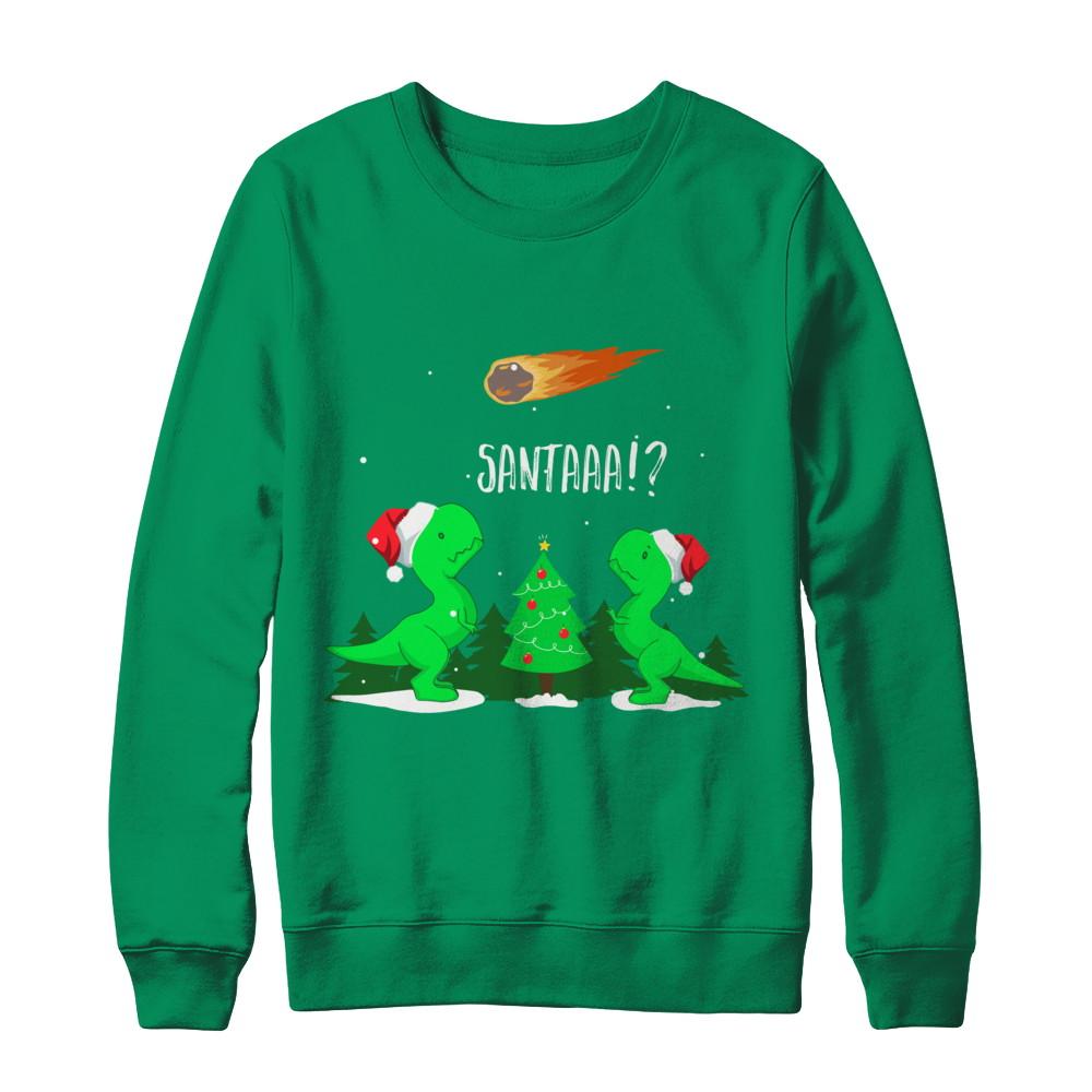 Funny Christmas Dinosaur Gift Cool Dinosaurs Lovers-T-Shirt & Sweatshirt-Crewneck Sweatshirt-Irish Green