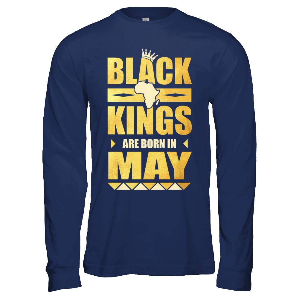 Black Kings Are Born In May Birthday-T-Shirt & Hoodie-Long Sleeve T-Shirt-Navy