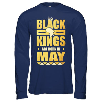Black Kings Are Born In May Birthday-T-Shirt & Hoodie-Long Sleeve T-Shirt-Navy