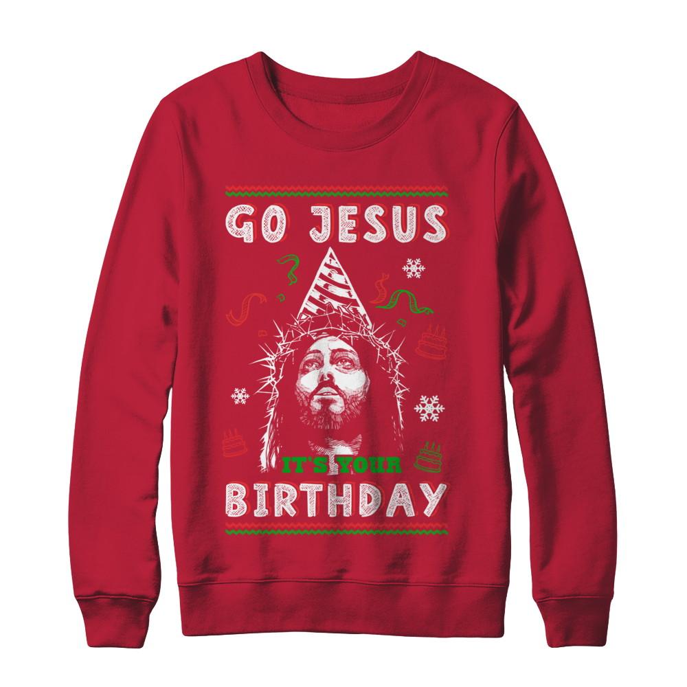 Go Jesus It's Your Birthday Christmas-T-Shirt & Sweatshirt-Crewneck Sweatshirt-Red