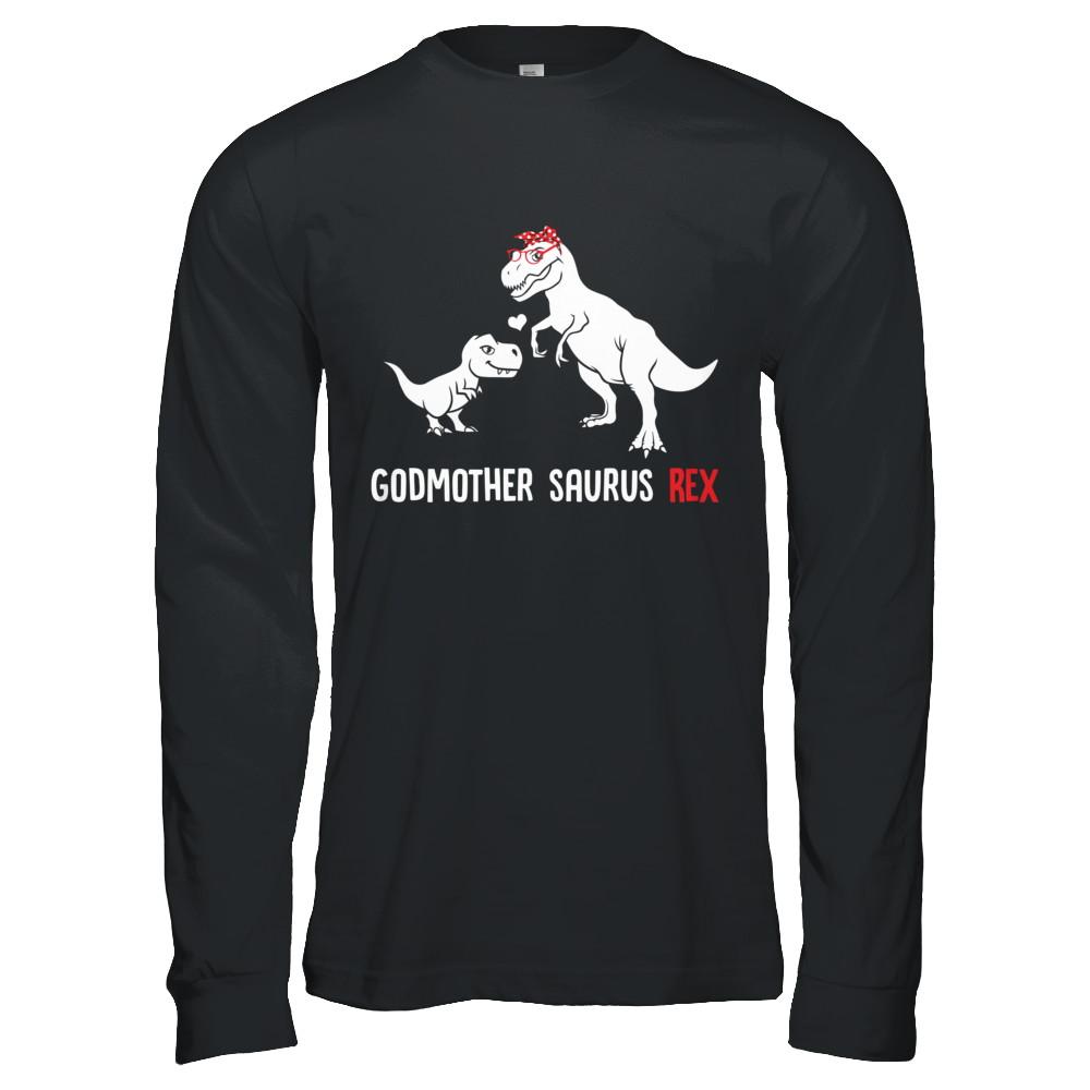 Godmother Saurus T-Rex Dinosaur Gift For God-Mother-T-Shirt & Hoodie-Long Sleeve T-Shirt-Black