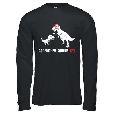 Godmother Saurus T-Rex Dinosaur Gift For God-Mother-T-Shirt & Hoodie-Long Sleeve T-Shirt-Black