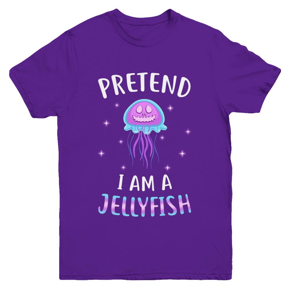 Pretend I'm A Jellyfish Costume Happy Halloween Party Youth-Youth Shirt-Youth T-Shirt-Purple