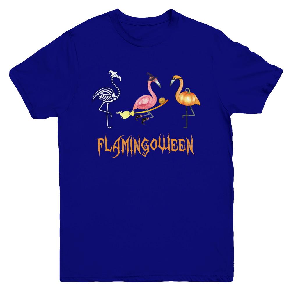 Funny Flamingo Halloween Flamingoween Youth-Youth Shirt-Youth T-Shirt-Navy