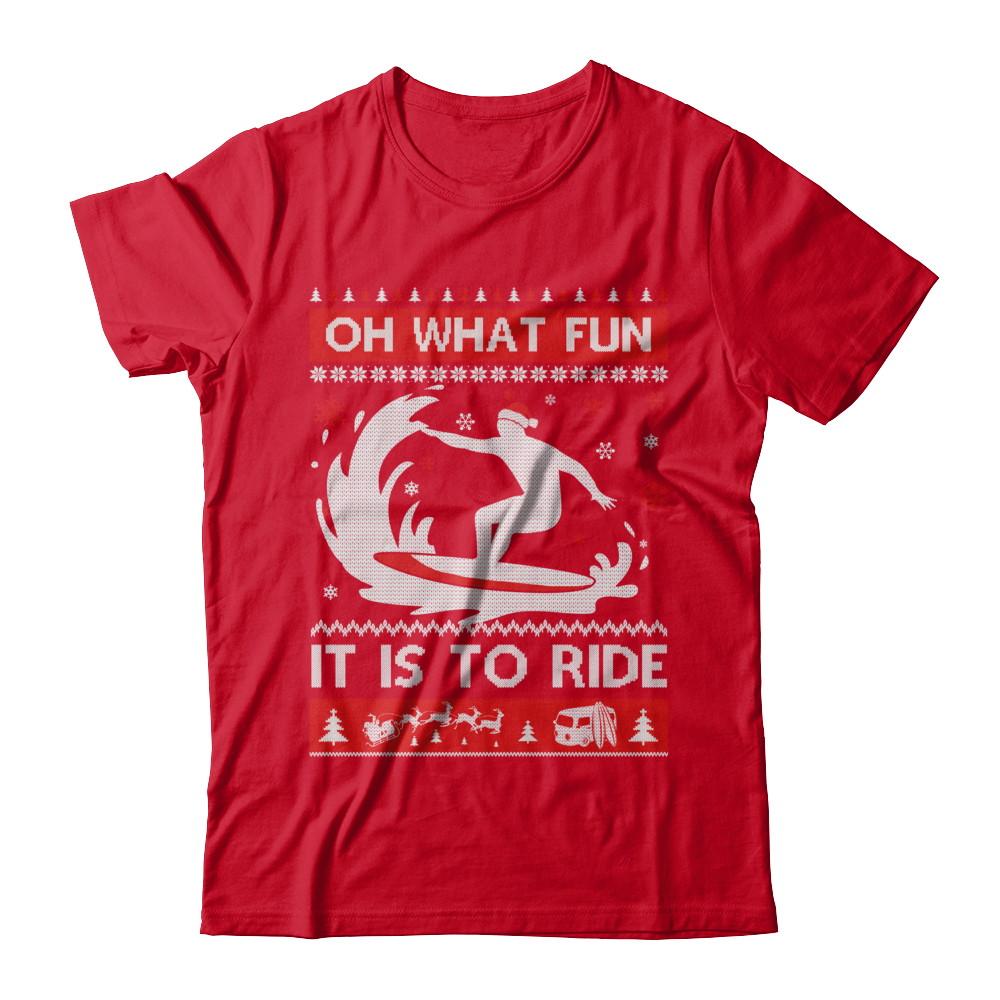 Oh What Fun It Is To Ride Sweater Christmas Surfing-T-Shirt & Sweatshirt-Premium T-Shirt-Red