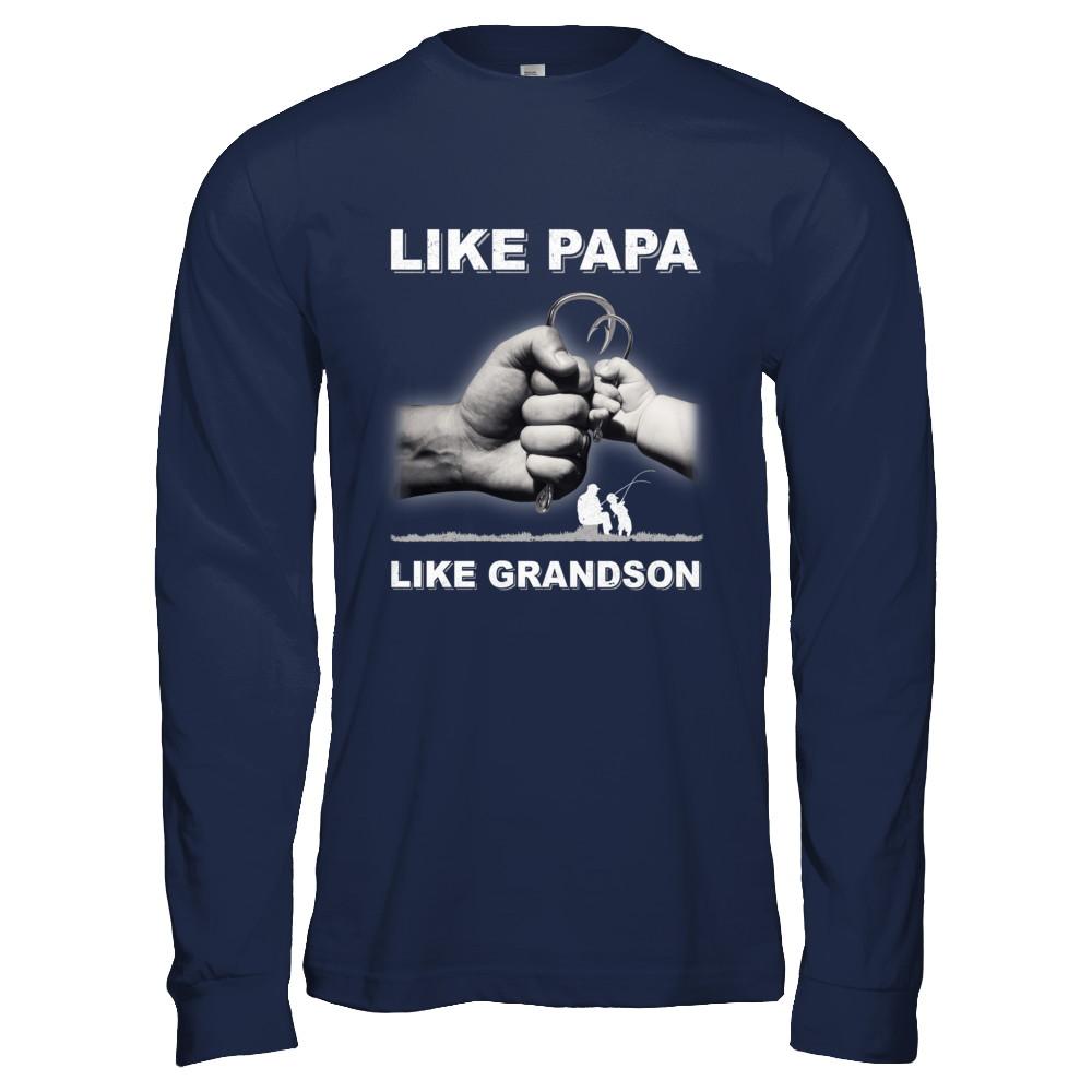 Like Papa Like Grandson Fishing Fish Fathers Day-T-Shirt & Hoodie-Long Sleeve T-Shirt-Navy