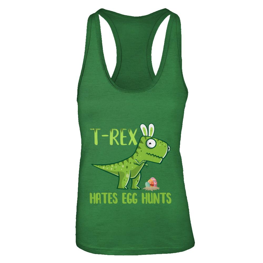 Funny Easter Bunny Dinosaur T-Rex Hates Egg Hunts-T-Shirt & Tank Top-Women's Ideal Racerback Tank-Kelly Green