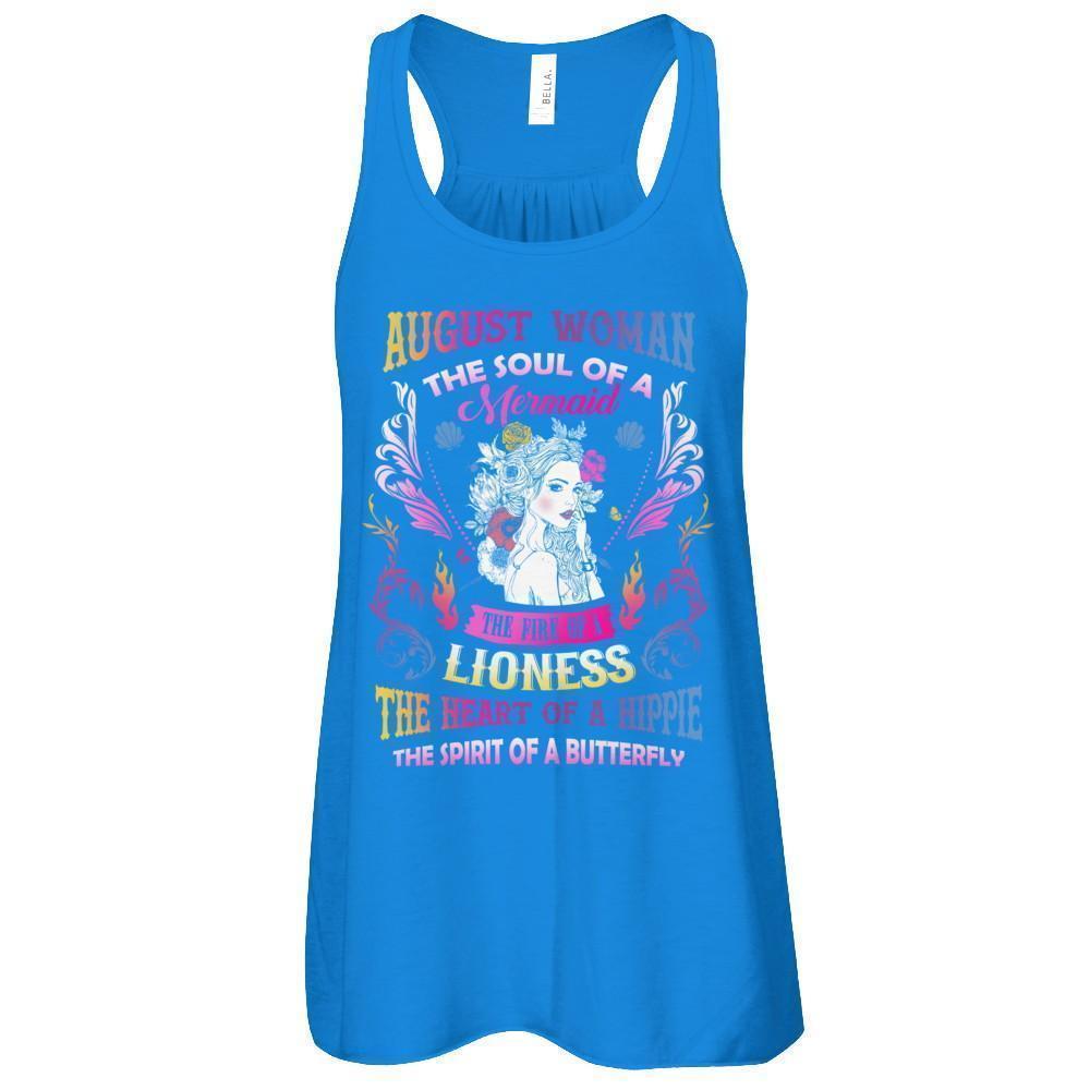 August Woman The Soul Of A Mermaid Birthday-T-Shirt & Tank Top-Women's Flowy Racerback Tank-True Royal