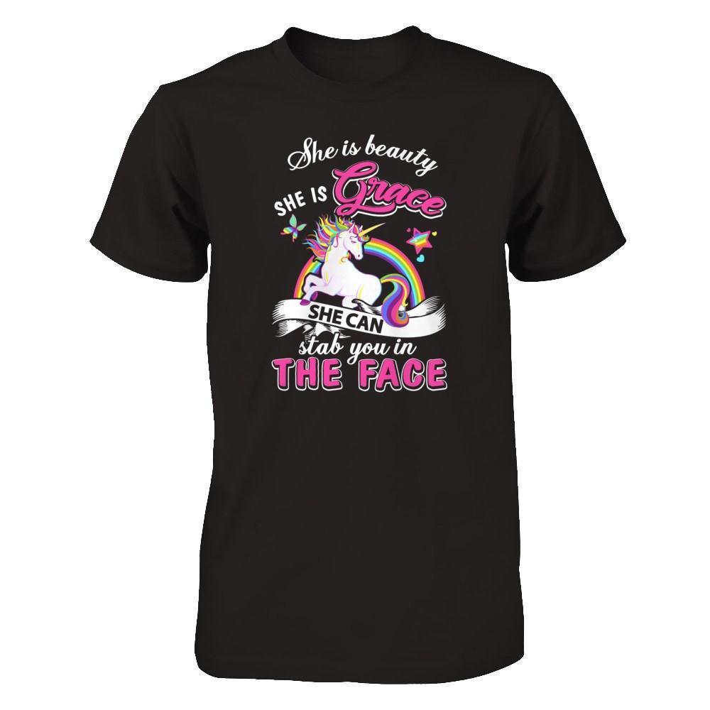 She Is Beauty She Is Grace She Can Stab In The Face-T-Shirt & Tank Top-Premium T-Shirt-Black