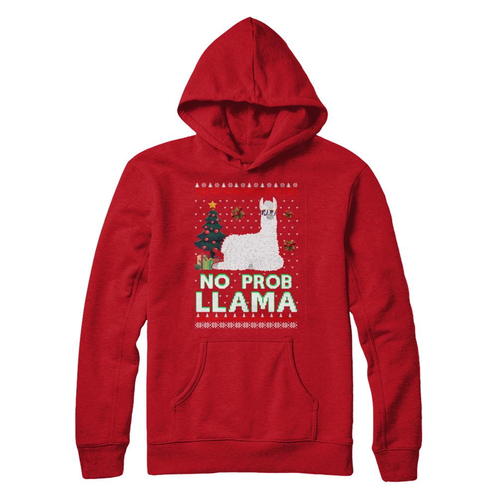 No Prob Llama No Drama Christmas Alpaca Sweater-T-Shirt & Sweatshirt-Pullover Hoodie-Red