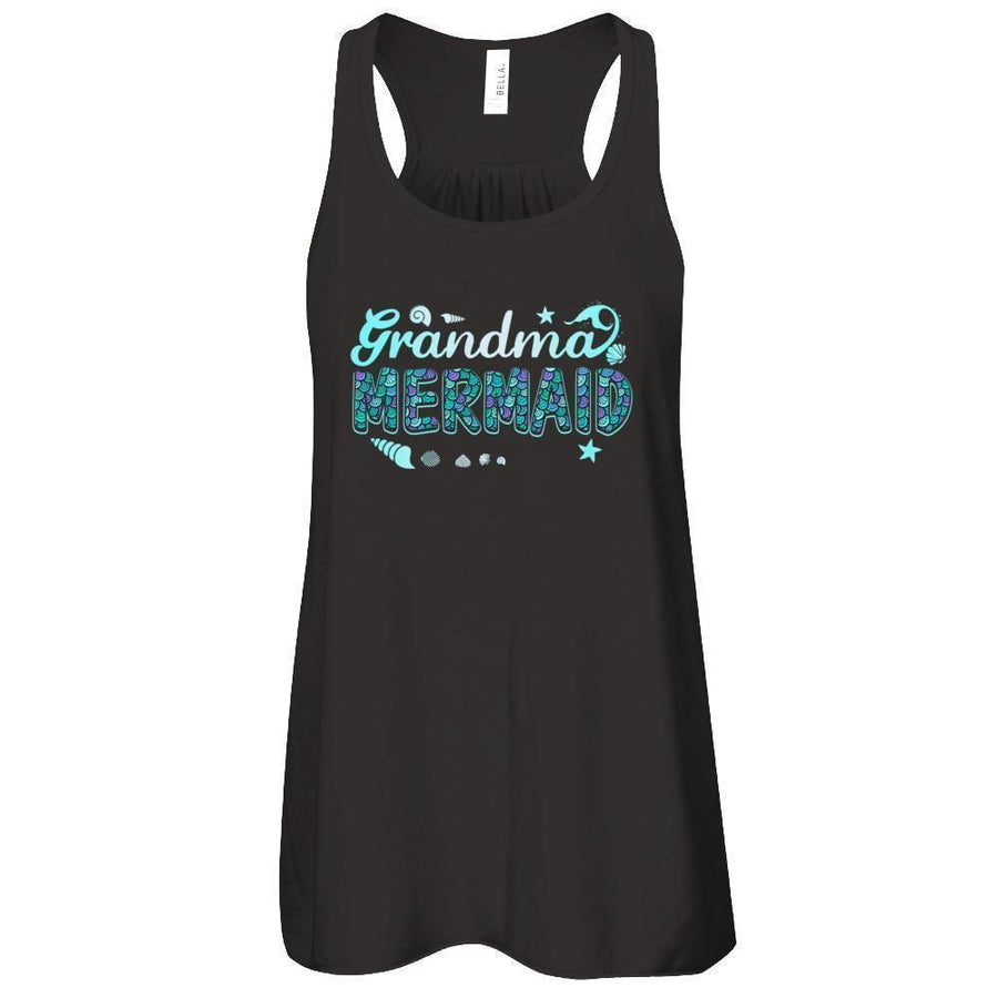 Grandma Mermaid-T-Shirt & Tank Top-Women's Flowy Racerback Tank-Black