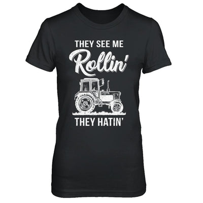 They See Me Rollin They Hatin Funny Tractor-T-Shirt & Hoodie-Women's T-Shirt-Black