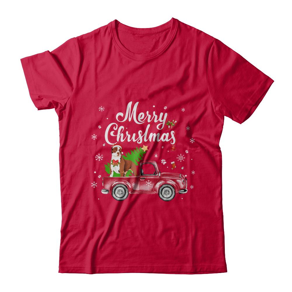 Pitbull Retriever Rides Red Truck Christmas Pajama-T-Shirt & Sweatshirt-Classic T-Shirt-Red