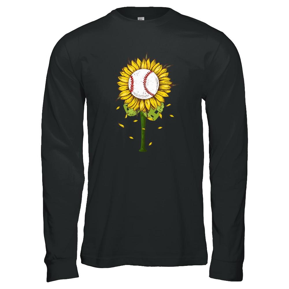 Sunflower Baseball Mom Daughter Lover Gift-T-Shirt & Tank Top-Long Sleeve T-Shirt-Black