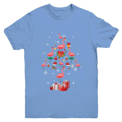 Santa Flamingo Christmas Tree Gift Youth-Youth Shirt-Youth T-Shirt-Carolina Blue
