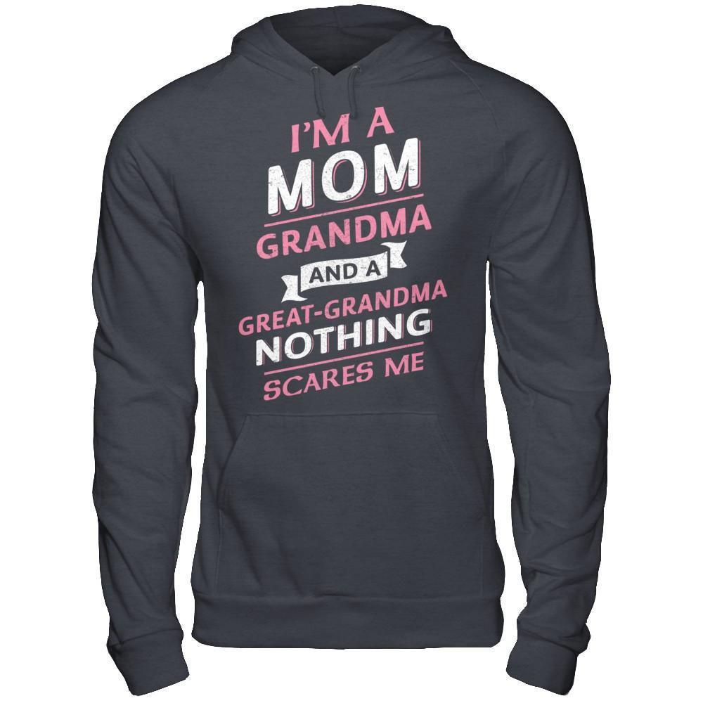 I'm A Mom Grandma And A Great Grandma Nothing Scares Me-T-Shirt & Hoodie-Pullover Hoodie-Dark Heather