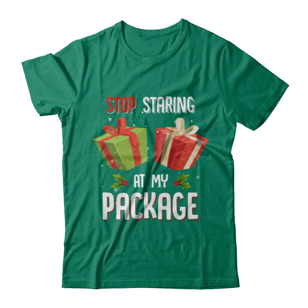 Stop Staring At My Package Funny Christmas-T-Shirt & Sweatshirt-Classic T-Shirt-Kelly Green