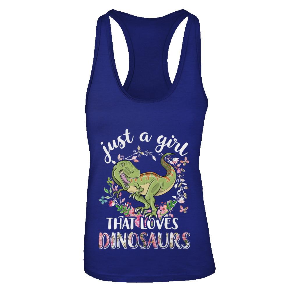 Saurus Just A Girl That Loves Dinosaurs T-Rex Gift-T-Shirt & Tank Top-Women's Ideal Racerback Tank-Royal