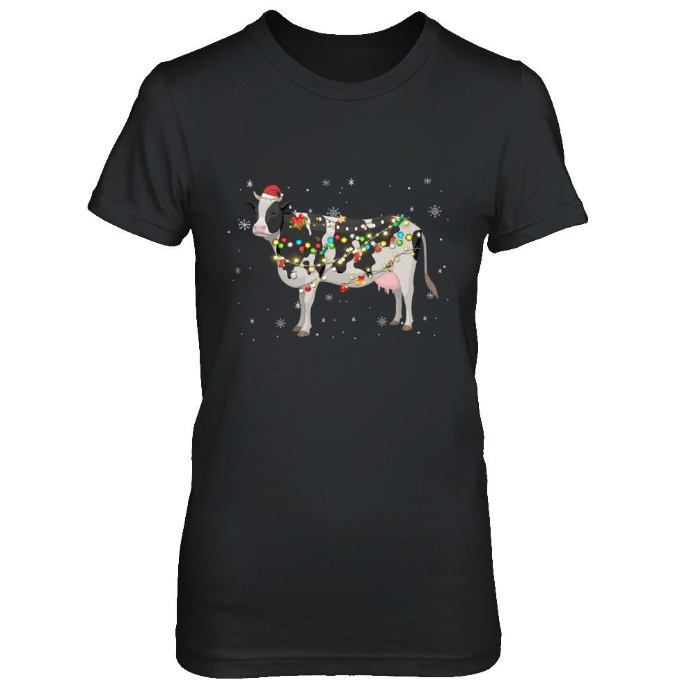 Vintage Cow Merry Christmas Light Led-T-Shirt & Hoodie-Women's T-Shirt-Black
