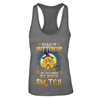 Buckle Up Buttercup Halloween Witch Poodle Costume-T-Shirt & Tank Top-Women's Ideal Racerback Tank-Dark Grey