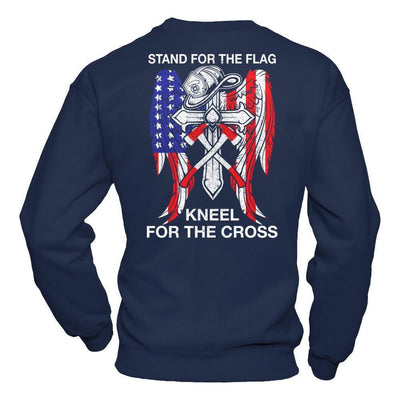 Firefighter Stand For The Flag Kneel For The Cross-T-Shirt & Hoodie-Crewneck Sweatshirt-Navy