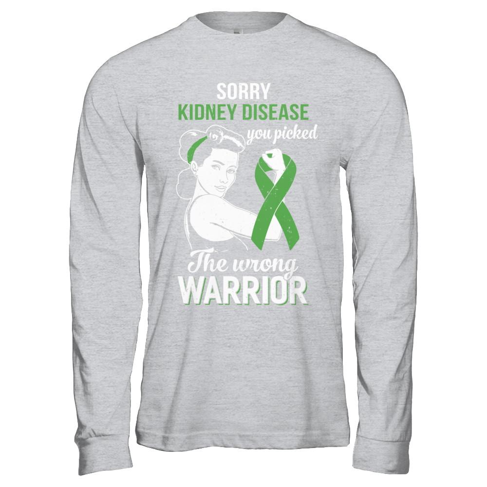 Sorry Kidney Disease You Picked The Wrong Warrior Kidney Disease-T-Shirt & Hoodie-Long Sleeve T-Shirt-Sport Grey