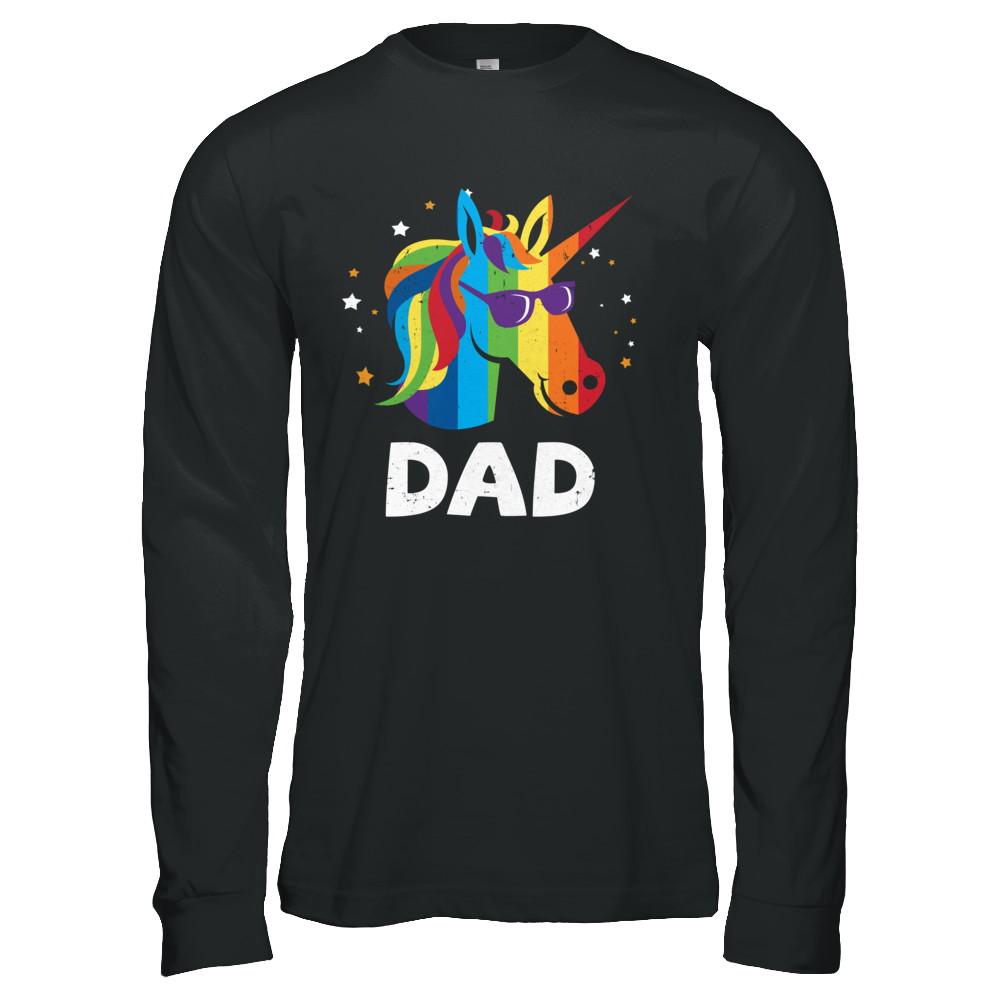 LGBT Pride Lesbian Gay Proud Dad Unicorn-T-Shirt & Hoodie-Long Sleeve T-Shirt-Black