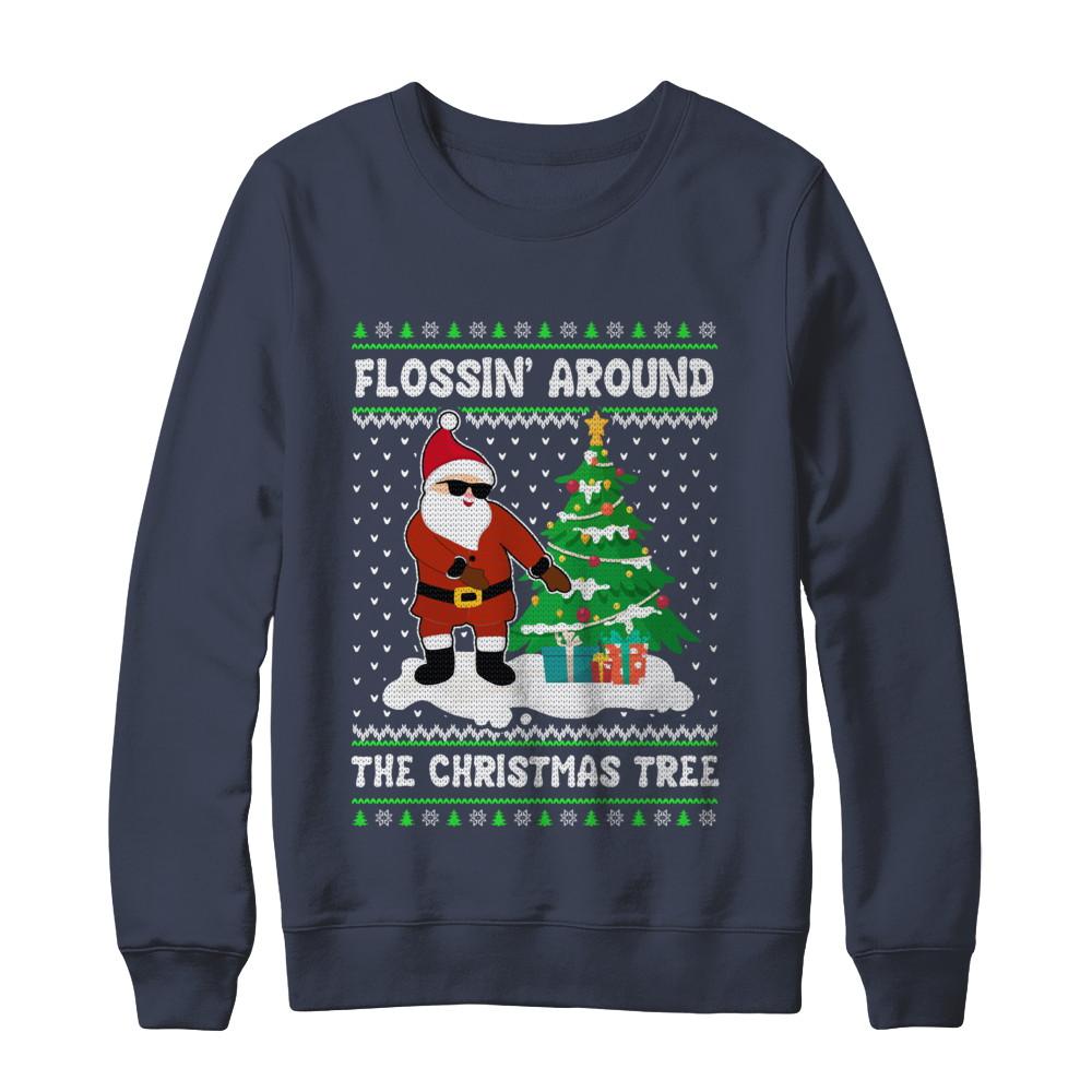 Flossin' Around The Christmas Tree Flossing Ugly Sweater-T-Shirt & Sweatshirt-Crewneck Sweatshirt-Navy