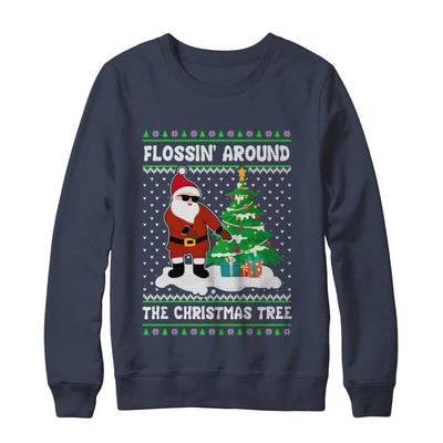 Flossin' Around The Christmas Tree Flossing Ugly Sweater-T-Shirt & Sweatshirt-Crewneck Sweatshirt-Navy