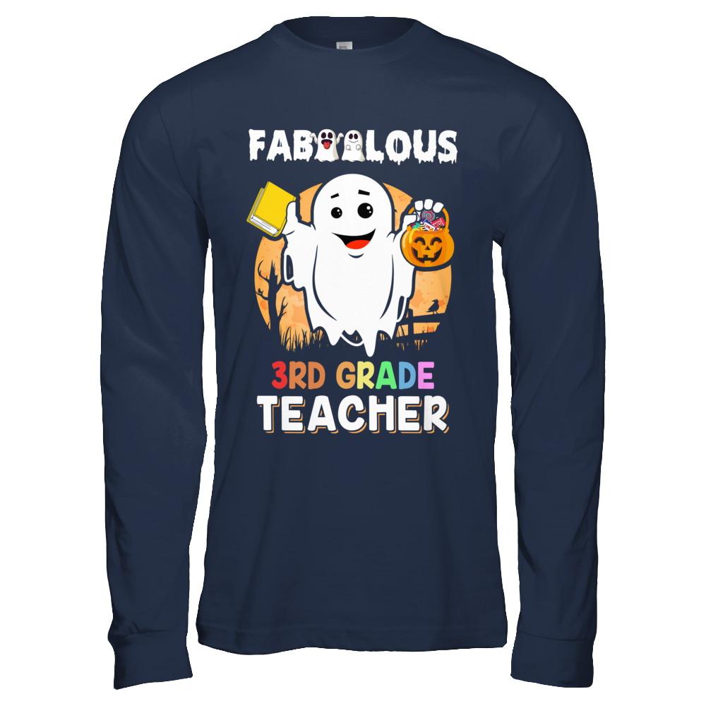 Faboolous Fabulous 3rd Grade Teacher Halloween-T-Shirt & Hoodie-Long Sleeve T-Shirt-Navy