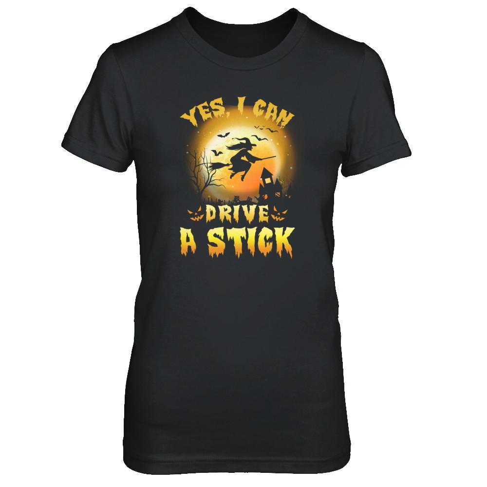 Yes I Can Drive A Stick Broom Funny Halloween Witch-T-Shirt & Tank Top-Women's T-Shirt-Black