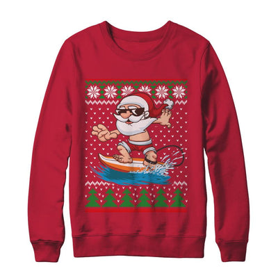 Santa Surfing Hawaiian Summer Christmas Ugly Sweater-T-Shirt & Sweatshirt-Crewneck Sweatshirt-Red
