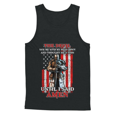 Knight American The Devil Saw Me With My Head Down Veteran-T-Shirt & Hoodie-Unisex Tank-Black
