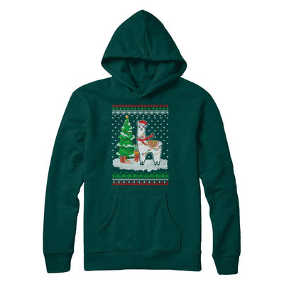 Xmas Alpaca Llama Santa Hat Ugly Christmas Sweater-T-Shirt & Sweatshirt-Pullover Hoodie-Deep Forest
