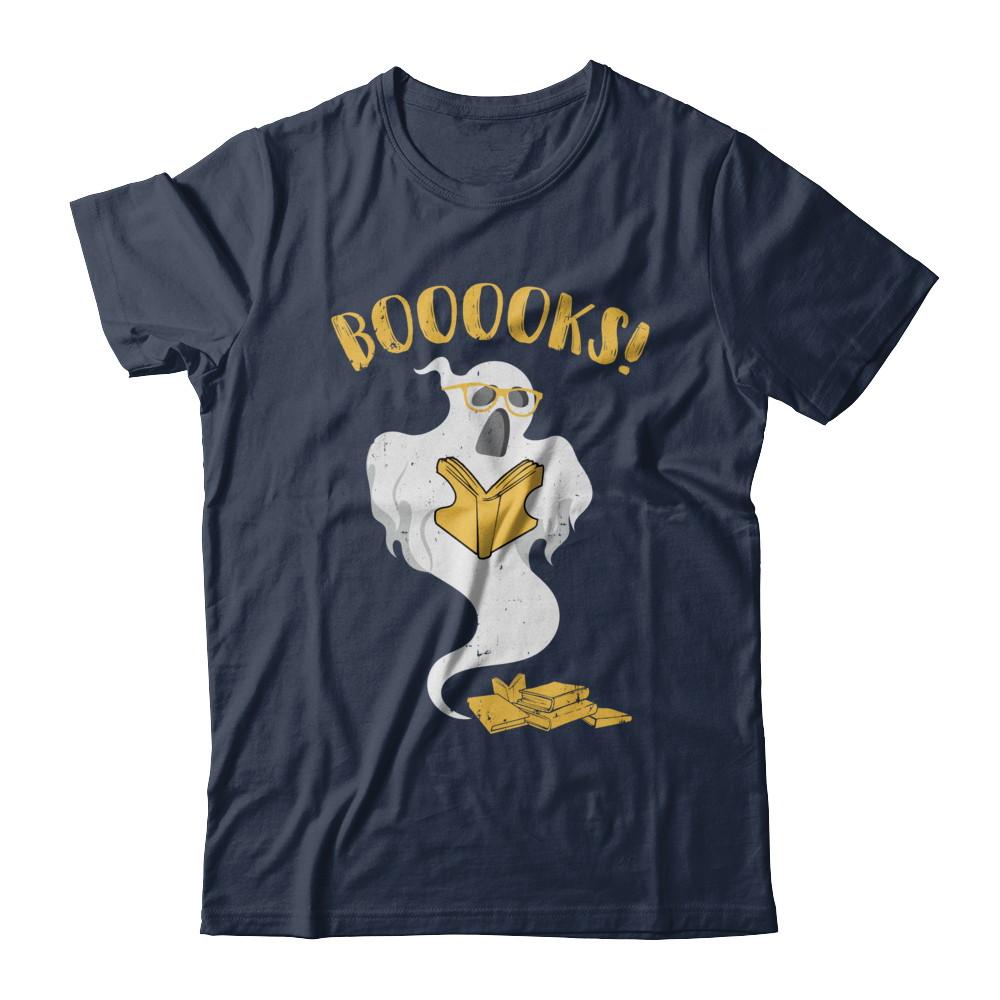 Book Reader Nerd Ghost Reading Books Halloween-T-Shirt & Hoodie-Classic T-Shirt-Navy